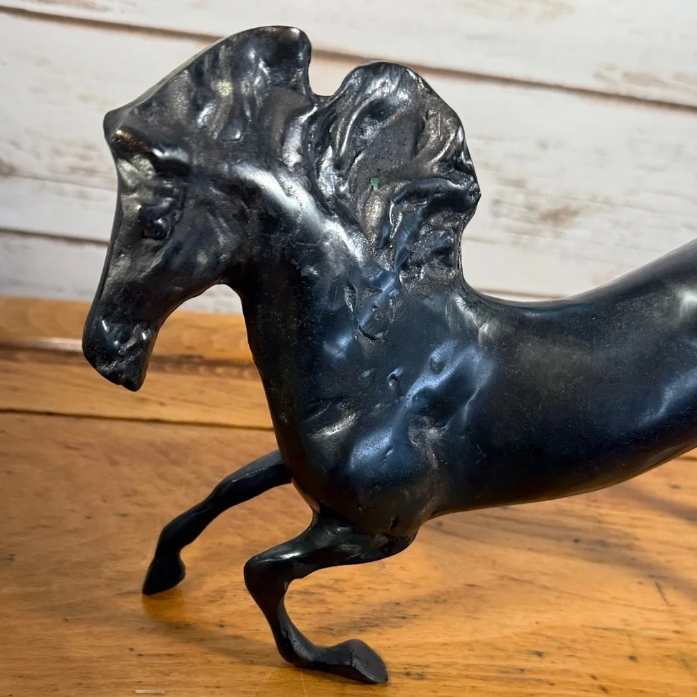 Horse Sculpture Bronze Black Rearing Head Vintage Handcrafted Art Deco - Picture 7 of 15
